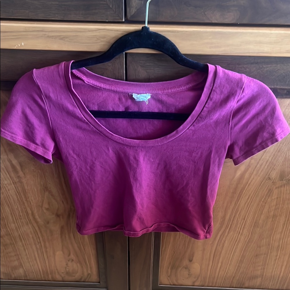 Garage Maroon/Magenta Fitted Crop T-Shirt